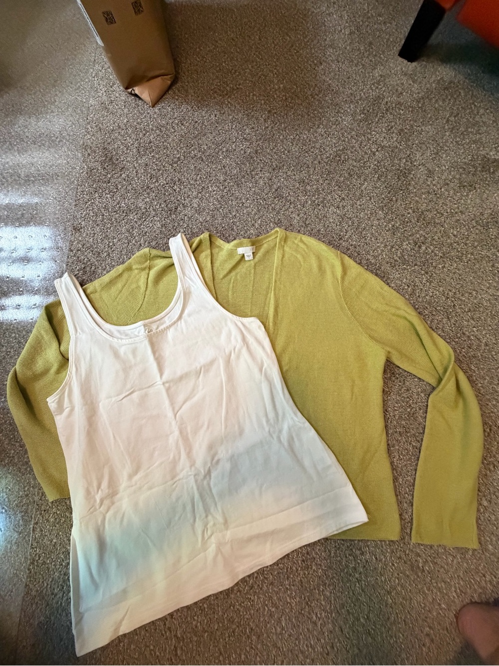 JJill Tank Top & Light Green Cardigan